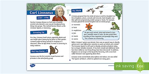 Carl Linnaeus Fact File