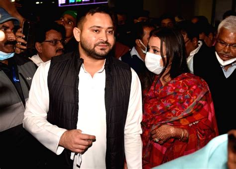 RJD leader Tejashwi Yadav with newly wed wife Rachel Godhino ...