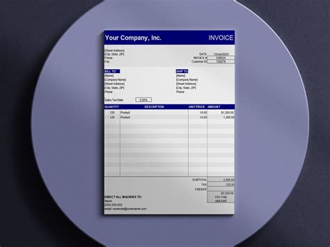Simple Blue Invoice Excel 的图像结果