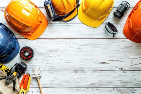 Premium Photo | Standard construction safety equipment on white ...