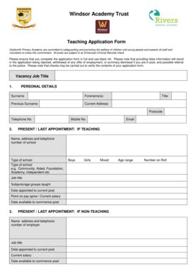 Fillable Online riversprimaryacademy co Application for teaching ...
