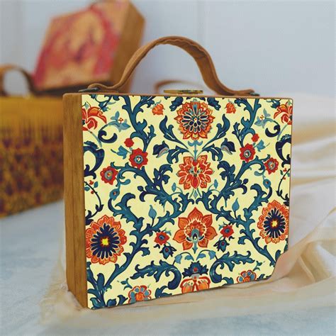 Orange Floral Printed Suitcase Style Clutch - Artklim