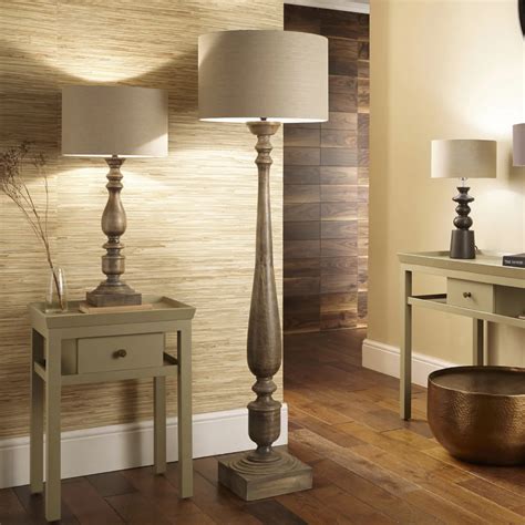 Grey Rustic Turned Wood Traditional Floor Lamp Base - Home Living