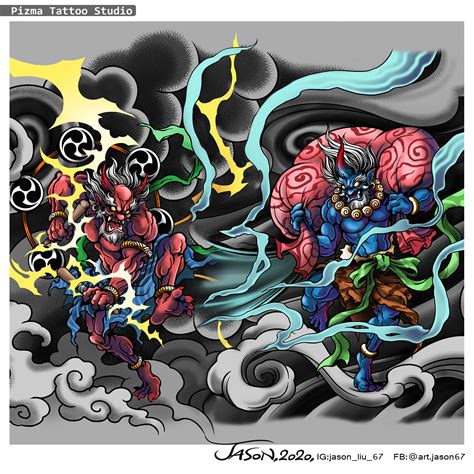 ArtStation - 風神雷神 刺青設計 Raijin+Fujin Tattoo design