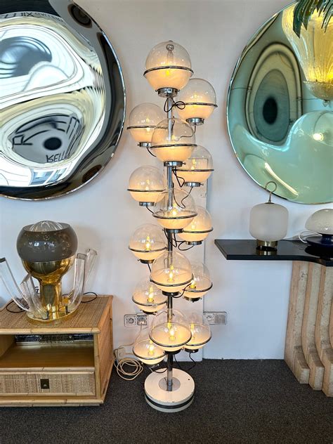 Large Floor Lamp Metal and White Smoke Glass Globe by Candle, Italy ...
