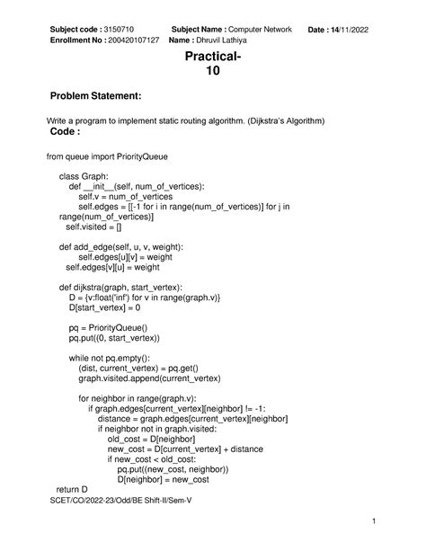 vector static routing - Subject code : 3150710 Enrollment No ...