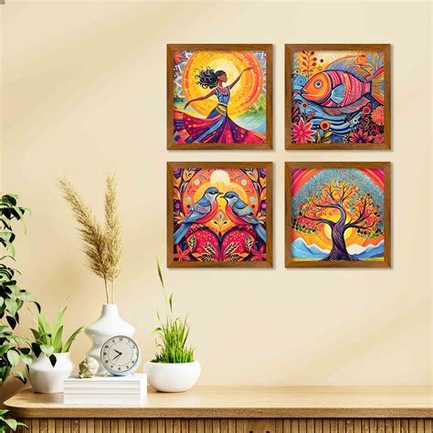Colorful Detailed Artwork Wall Frame Set of Four – Vibecrafts