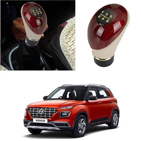 Olmeo Beige and Wood Gear Knob/Gear Shift Knob for Hyundai Venue ...