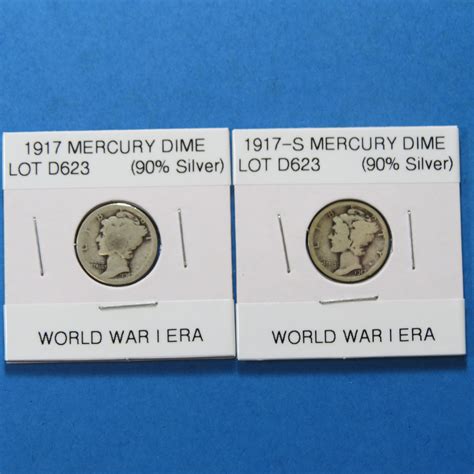 1917-P +1917-S MERCURY DIMES (WORLD WAR I ERA) (2-COINS) ~ LOT D623 ...