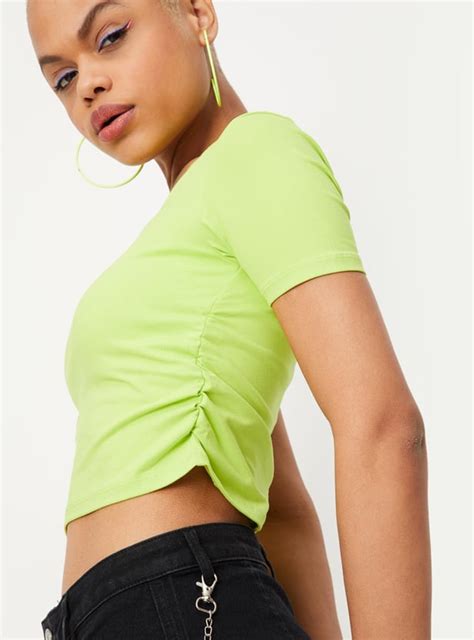 Buy Women Solid Square Neck Crop T-shirt Online at just Rs. 599.0 ...