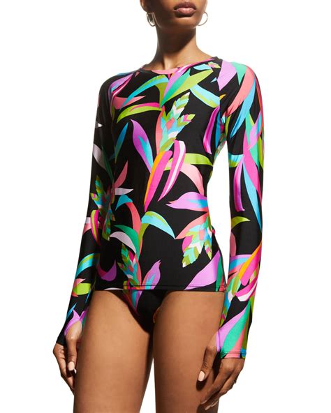 Trina Turk Birds of Paradise Rashguard Swim Top | Neiman Marcus