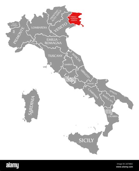 Friuli-Venezia Giulia red highlighted in map of Italy Stock Photo - Alamy