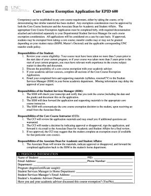 Fillable Online sph unc Core Course Exemption Application for EPID 600 ...