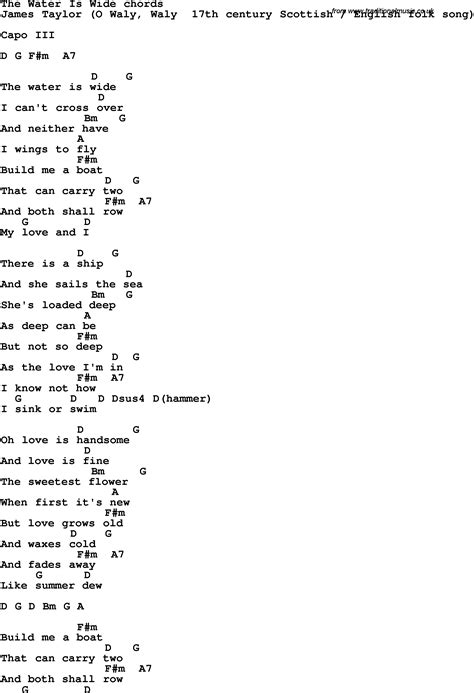 Song lyrics with guitar chords for The Water Is Wide - James Taylor