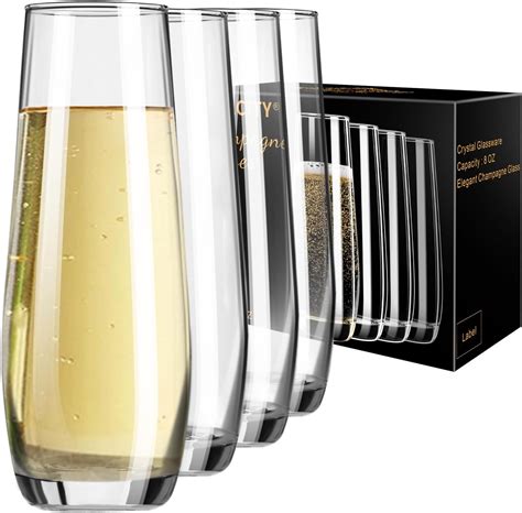 Amazon.com | DORELINA Stemless Champagne Flutes Set of 4, Gold Rim ...