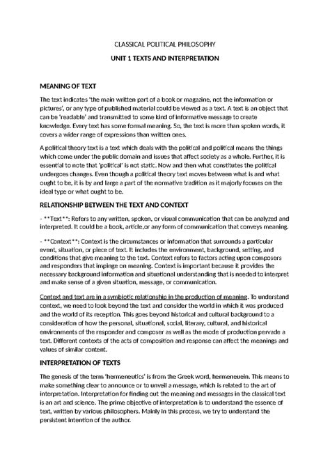 CPP UNIT 1 Notes - CLASSICAL POLITICAL PHILOSOPHY UNIT 1 TEXTS AND ...