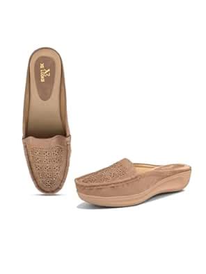 Buy XE Looks Fashionable Women's Flat Mules – Pink Embellished Slip-On ...