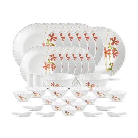 La Opala opalware Dinner Set - 35 Pieces, White/Red/Green, Standard ...