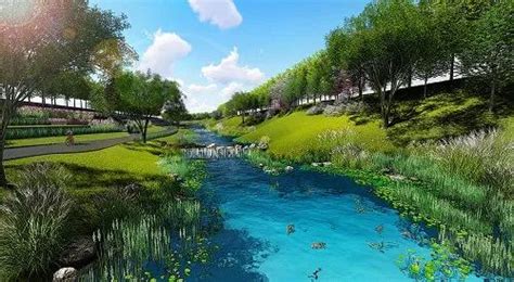 河道景观效果图,河堤景观绿化,河道驳岸_大山谷图库