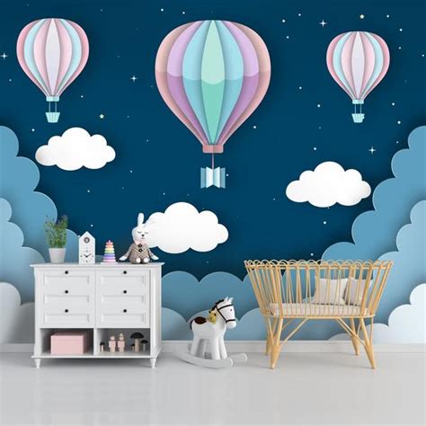 3D Hot Air Balloon: Sky-high Kids Room Wallpaper, Custom at Material ...