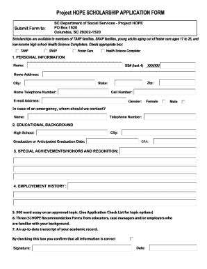 Project Hope Application - Fill and Sign Printable Template Online