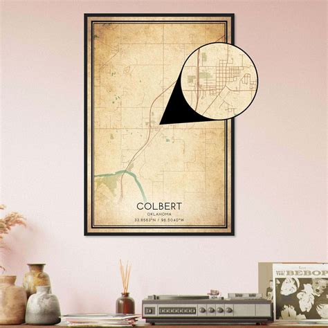 Vintage Colbert Oklahoma Map Poster, Colbert OK City Road Wall Art ...