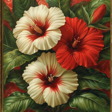 Vibrant Hawaiian Flower Painting Featuring Hibiscus Flowers | Premium ...
