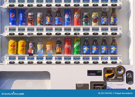 Various Soft Drink And Energy Drink In White Drinks Vending Machine For ...