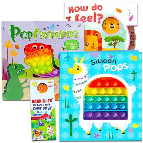 Fidget Pop Book Set for Toddlers 1-3 - 3 Pc Bundle with 2 Pop It Toy ...