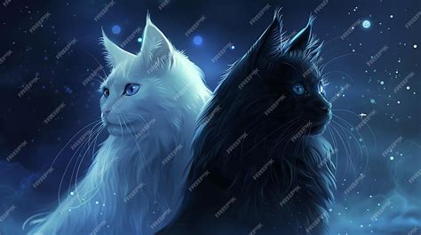 Premium Photo | Two cats one white and one black are sitting side by ...