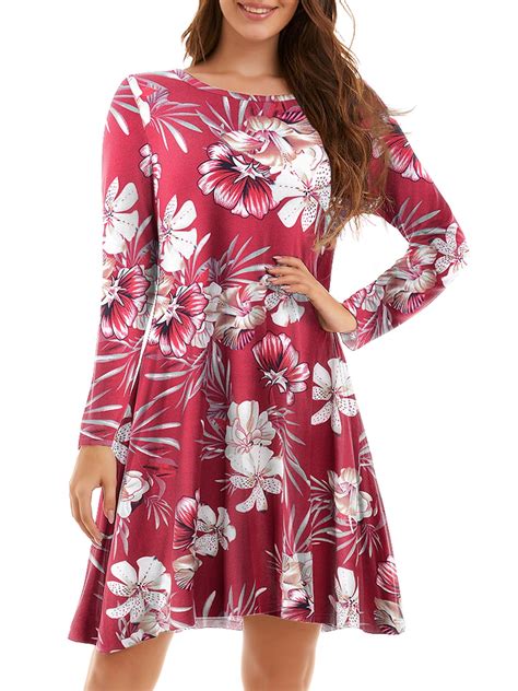CRAYNER Casual Long Sleeve Dresses for Women, Casual Tshirt Dress Loose ...