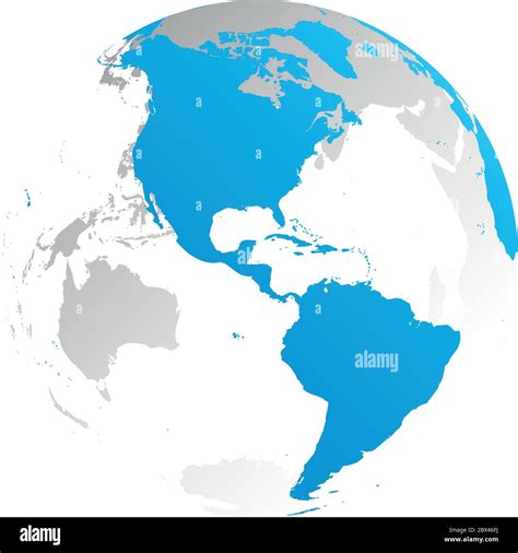 3D planet Earth globe. Transparent sphere with blue land silhouettes. Focused on Americas Stock ...