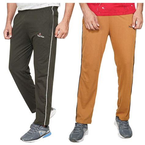Buy True Man Men's Cotton Regular Fit Track Pants Olive & Mustard (Pack ...