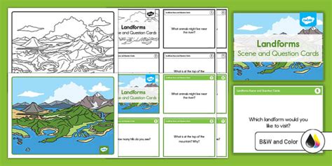 Landforms Scene and Question Cards for K-2nd Grade - Twinkl