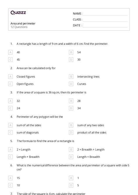 50+ Perimeter of a Rectangle worksheets for 7th Class on Quizizz | Free ...