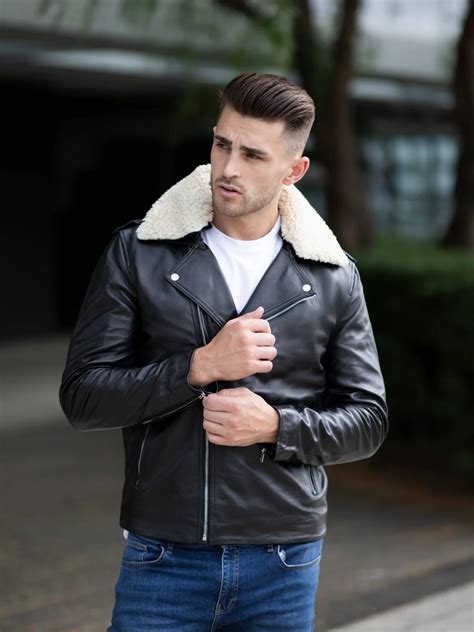 Leather jacket with fur men online