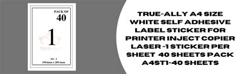 True-Ally A4 Size White Self Adhesive Label/Sticker for Printer (Inject ...