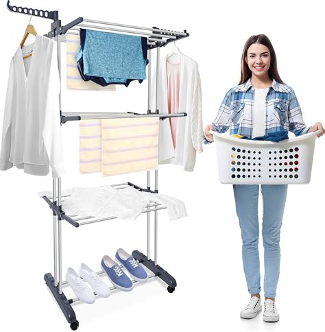 Kentaly Clothes Drying Rack, Large 3-Tier Rolling Folding India | Ubuy