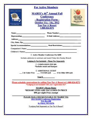 Fillable Online MABOIs 46 Annual Fall Conference - Registration Form ...