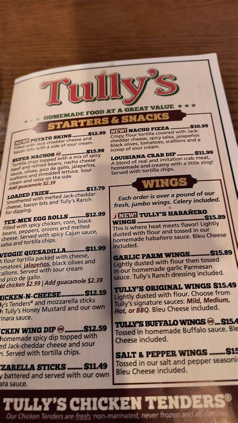 Menu at Tully's Good Times Fairmount pub & bar, Syracuse, W Genesee St