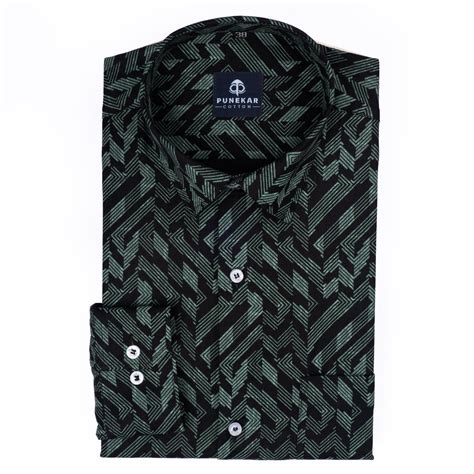 Black Green Color Arrow Printed Cotton Shirt For Men – Punekar Cotton