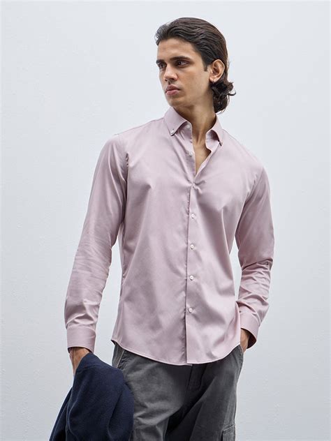 Buy WES Formals Dusty Pink Slim-Fit Cotton Shirt from Westside