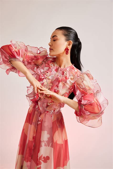 FLORA HAND EMBELLISHED MAXI DRESS WITH RUFFLE DETAILING