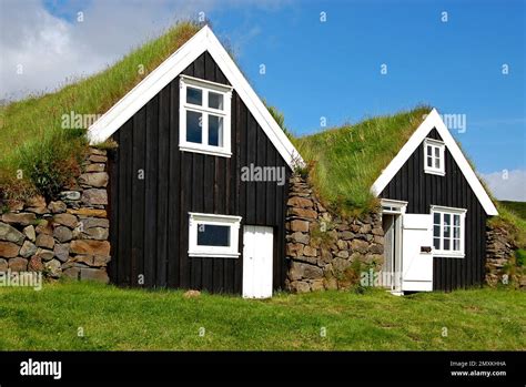 Grass sod houses in Skaftafell National Park, Iceland, Europe Stock ...