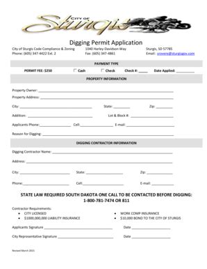 Fillable Online Digging Permit Application - City of Sturgis SD Fax ...