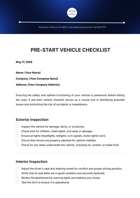 Free Vehicle Checklist Templates, Editable and Printable