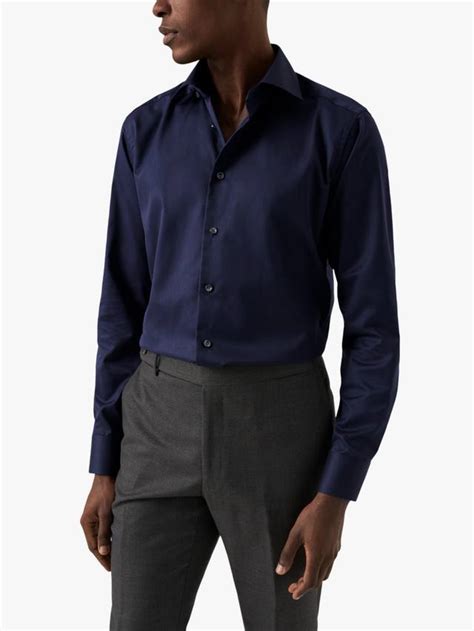 Eton Cotton Twill Slim Fit Cutaway Collar Shirt, Navy