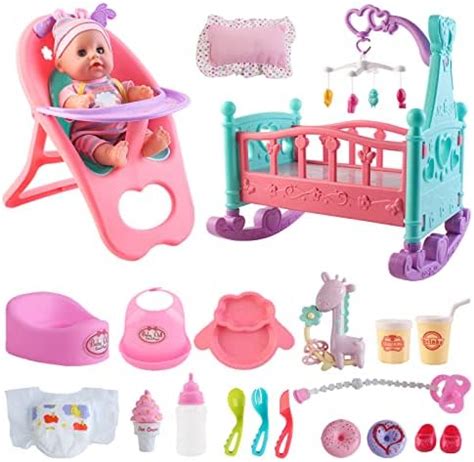 deAO ‘My First Baby Doll’ Play Set Includes Miniature Crib, High Chair ...