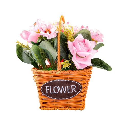Pink Rose Artificial Flower Basket