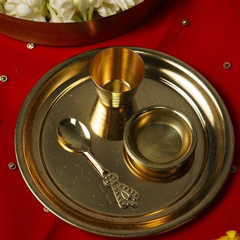 Buy Brass Pooja Bhog Thali Set Online in India - Mypoojabox.in